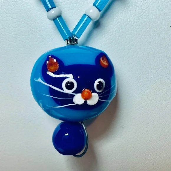 Children's Blue Beaded Cat Necklace - Picture 2 of 5